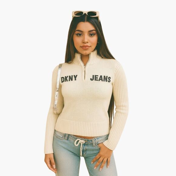 Vintage Y2K DKNY knit Quarter Zip Sweater Women’s Medium - Picture 1 of 6